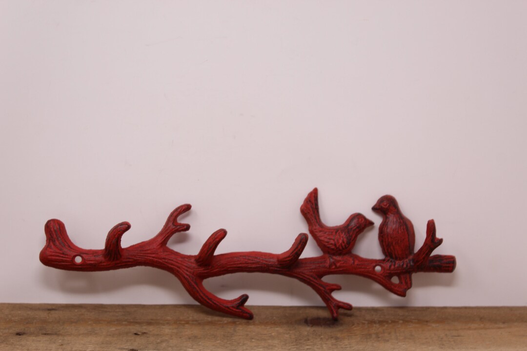 Vintage Cast Iron Painted Red Wall Hooks Bird Design Etsy