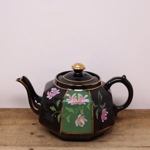 Vintage Black Floral Gibsons Teapot - England