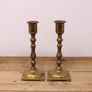 Set of Brass Candlestick Holders with Square Bases