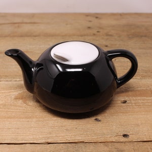 Vintage Small Black Glazed Teapot with White Lid