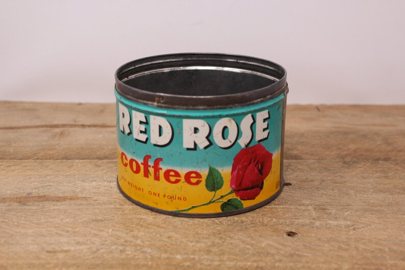 Vintage Red Rose Coffee Metal Tin 1 lb. Tin empty without Lid image 4