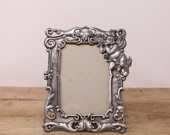 Vintage Sun Pewter Angel / Cherub Design Photo Frame  -  Photo Size - 5" x 3.5"