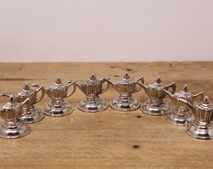 8 Vintage Silver Plate Teapot Place Card Holders / Buffet Card Holders