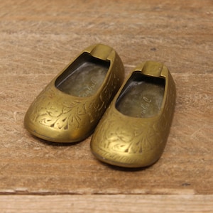 2 Mid-Century Brass Shoe Ashtrays — Vintage Individual Brass Ashtrays