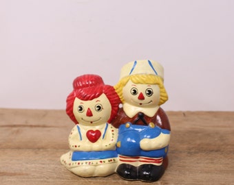 Vintage Ceramic Raggedy and Raggedy Andy  "Piggy" Coin Bank - Taiwan