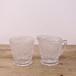 Vintage EAPG Duncan & Miller Sandwich Glass - Mini Pressed Glass Creamer and Open Sugar Bowl