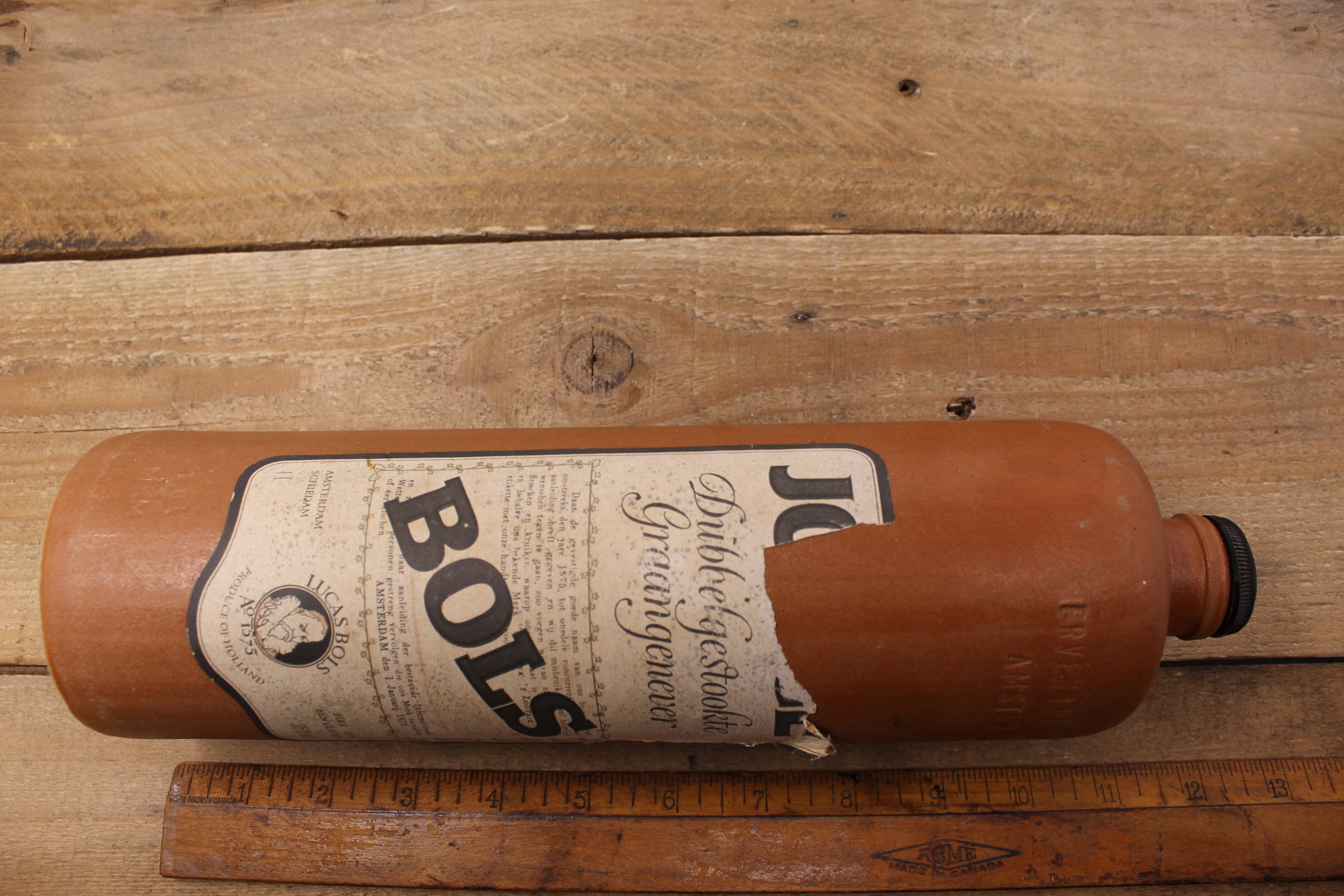Antique Dutch Erven Lucas Bols Amsterdam Stoneware Bottle 