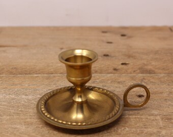 Vintage Small Brass Chamber Style Finger-Loop Candlestick Holder