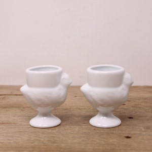 Set of 2 White Chicken Shape Porcelain Egg Cups