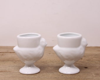 Set of 2 White Chicken Shape Porcelain Egg Cups