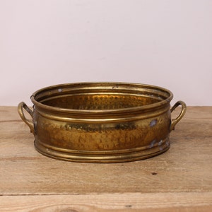 Vintage Oval Hammered Brass Plant Pot / Planter with Handles