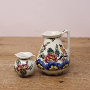 2 Vintage Miniature Delfts Polychrome Hand-Painted Vases / Pitchers