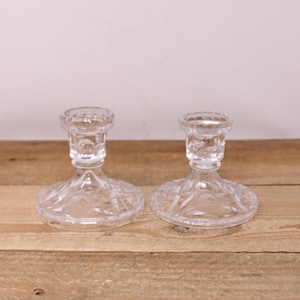 Vintage Set of Rose Design Crystal Candlesticks / Candle Holders