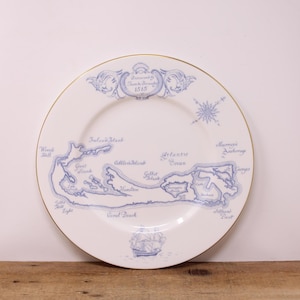Assiette vintage « Bermudes » en porcelaine de Coalport pour A.S. Cooper & Sons 10,75" bleu et blanc - Assiette de collection
