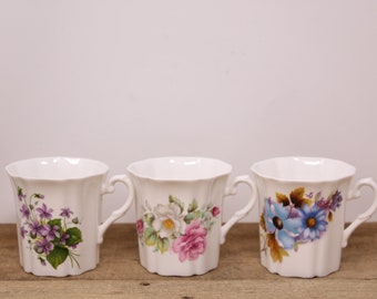 3 Vintage Royal Grafton - Fine Bone China - Floral Design Tea / Coffee Mugs