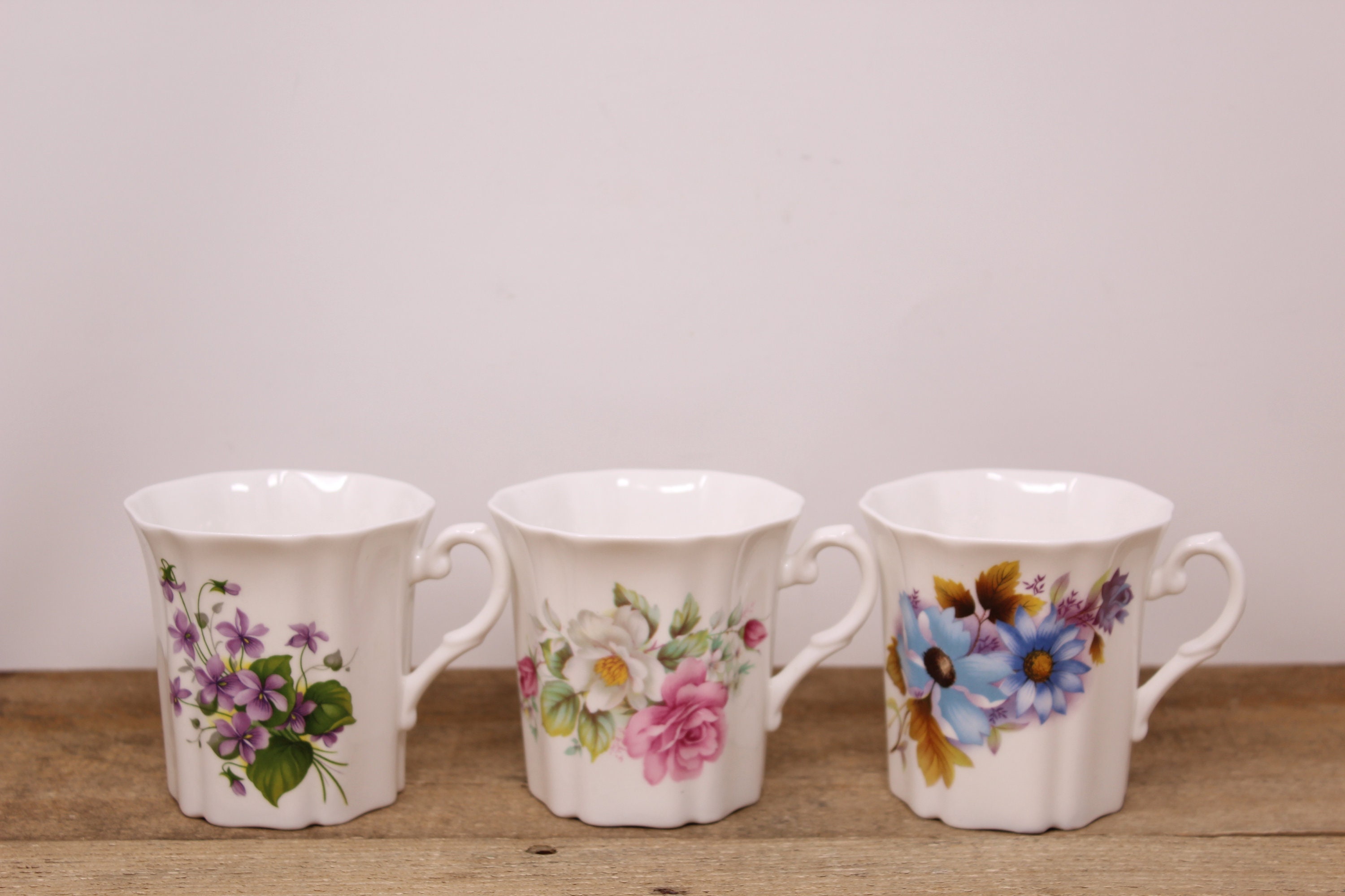 3 Vintage Royal Grafton - Fine Bone China - Floral Design Tea / Coffee Mugs