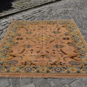 beige turkish rug , decorative floor rug , Free Shipping 7.7 x 6.5 ft anatolian rug , dining room rug , bohemian rug , area rug , rug