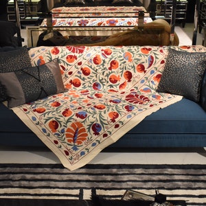 Esstisch Tuch, rote Suzani Bettdecke 6,4 x 4,8 ft. handgemachte Textil, Seide Stickerei, Sofa-Abdeckung werfen, Wohnkultur, Wohnzimmer Dekor