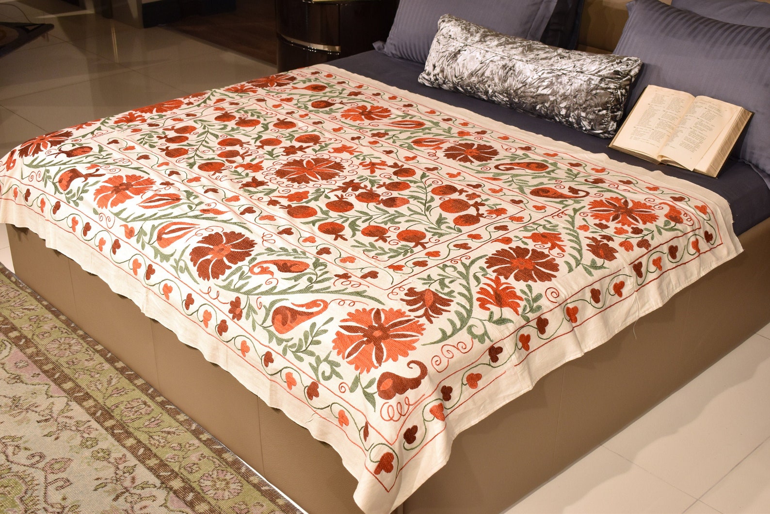 Summer bedspread brown suzani bedspread 6.8 x 4.7 ft. Etsy