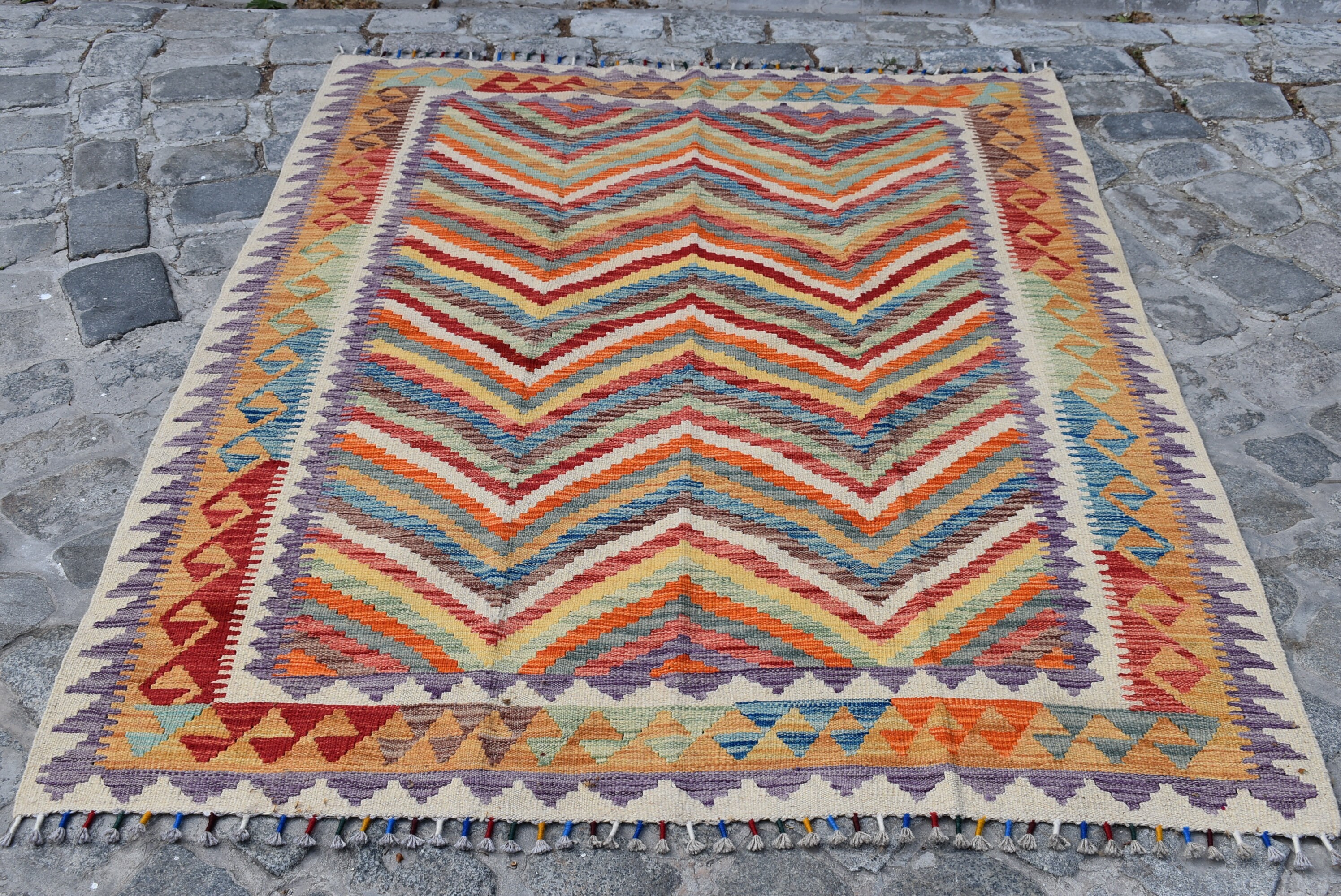 Zig Zag Pattern Kilim Rug, Vintage Kilim Rug, Ethnic Kilim Rug