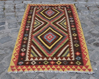 vegetable dye kilim rug, small kilim rug, turkish rug, 6.4 x 3.5 ft. free shipping bohemian rug, anatolian orange rug, geometric pattern rug