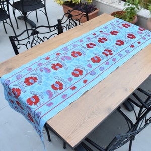 Blue Table Runner, Handmade Table Runner, Embroidered Table Runner, FREE SHIPPING 5.9by1.5 ft