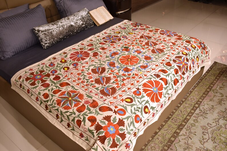 Orange sofa cover throw orange suzani bedspread 6.8 x 4.8 ft. Etsy
