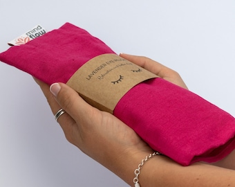 Pink Linen Eye Pillow with Lavender & Flaxseeds - Removable Cover - Handmade in Australia