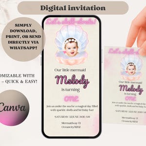 Editable Mermaid Birthday Invitation – Digital Download – Under the Sea Theme – For Girls – Canva Template