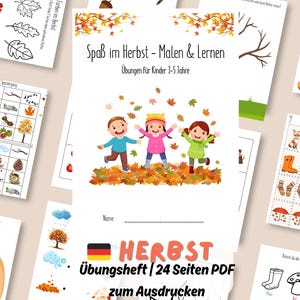 Autumn Workbook for Children PDF | 24 pages of coloring pages, counting, and color matching | A4 coloring and exercise book download | German | Daycare | Print