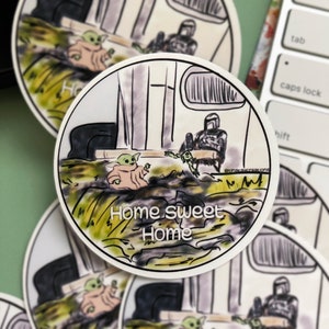 The Mandalorian Star Wars Din Djarin Din Grogu Home Sweet Home Holographic Matte Sticker