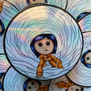 Holographic Coraline Button Eyes In Tunnel Water Resistant Circle Sticker 3”