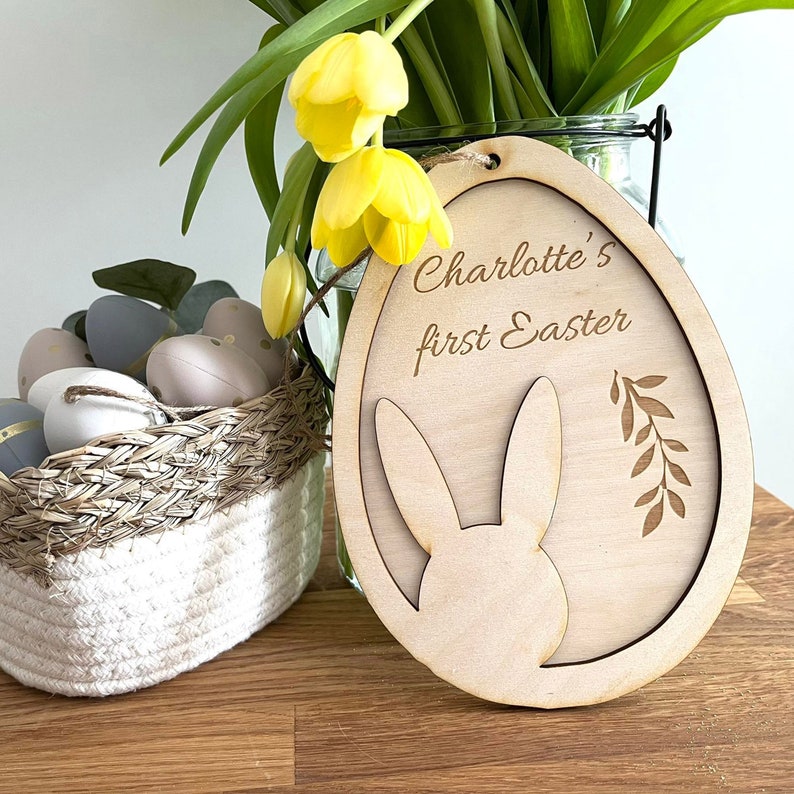 Personalized Easter egg pendant wooden decoration image 2