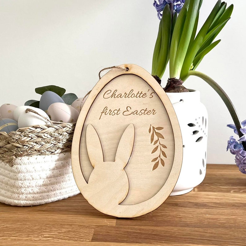 Personalized Easter egg pendant wooden decoration image 1
