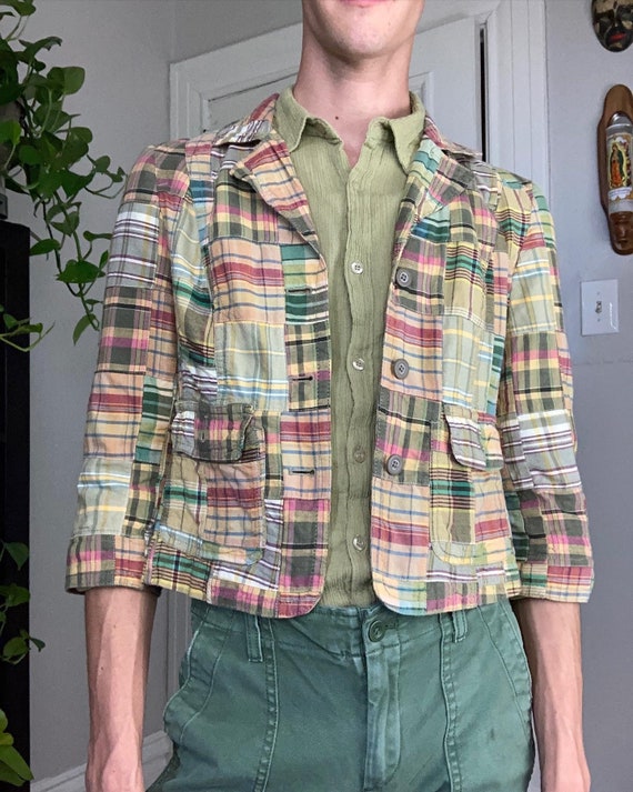 vintage 90s/00s patchwork plaid linen blazer ~ pas