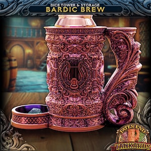 Bardic Brew - Bard Can Holder Dice Tower with Tray and Dice Storage - by Fates End