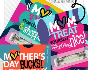Mother's Day Money Card Holder, Personalized Money Card Holder Mother's Day Gift, Card with Plastic Money Pouch, Custom Money Card Holder,