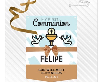 First Communion Banner Personalized, Primera Comunión, Communion Banner, Primera Comunión Banderín, Poster Primer Comunion, Church Poster