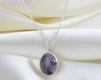 Iolite Gemstone Silver Necklace,Minimal Pendant