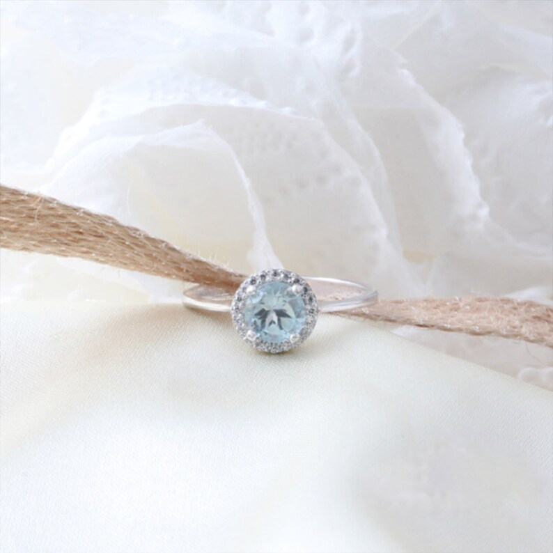 Blue Topaz Gemstone Silver Minimal Ring