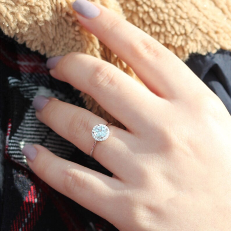Blue Topaz Gemstone Silver Minimal Ring