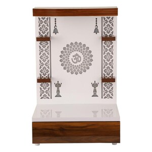 Handmade Personalised Wooden temple with LED Light for Home and Office Puja Mandir Wall Hanging & Table Top White Mandir