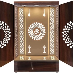 Holztüren Tempel / Designer LED Mandir / Mandir Für Zuhause & Büro / Tempel Für Zuhause / Pooja Ghar / Mandir Mit Beleuchtung / Aufbewahrungsschrank