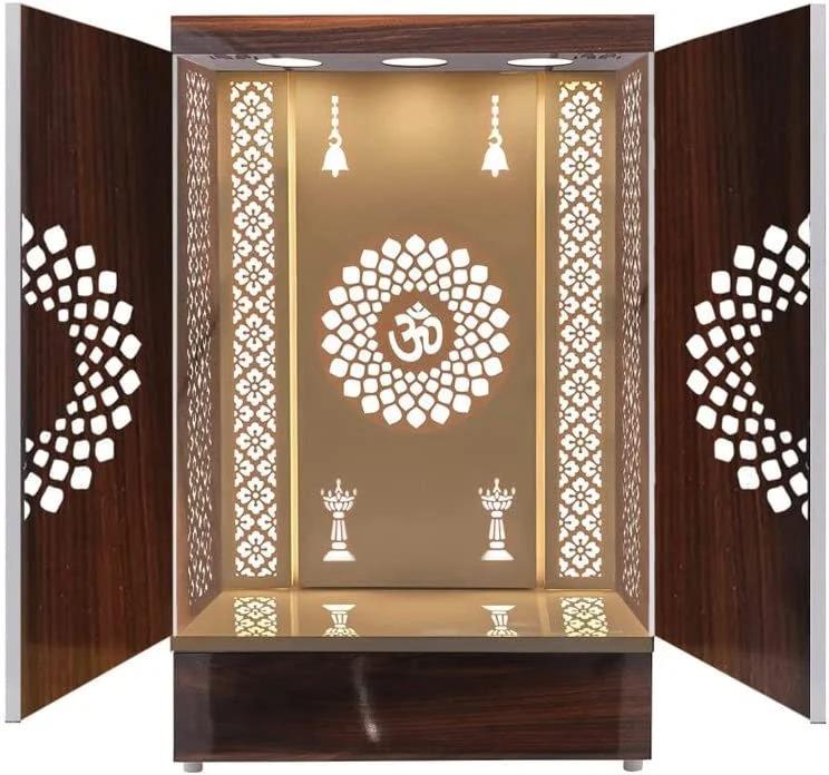 Wooden Doors Temple / Designer LED Mandir / Mandir For Home & Office / Temple For Home / Pooja Ghar / Mandir With Lights /Storage Cabinet