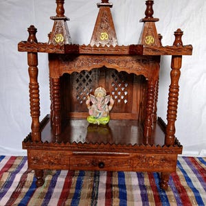 Exclusive Sheesham Wooden Temple, Handmade Wooden Pooja Mandir with Dome, Floor Stand  Indian Home Temple, Hindu Altar for Home & Office