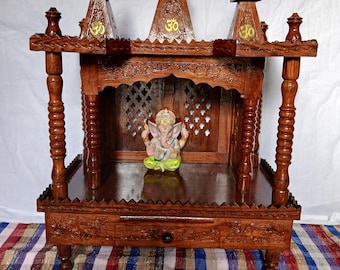 Exclusive Sheesham Wooden Temple, Handmade Wooden Pooja Mandir with Dome, Floor Stand  Indian Home Temple, Hindu Altar for Home & Office
