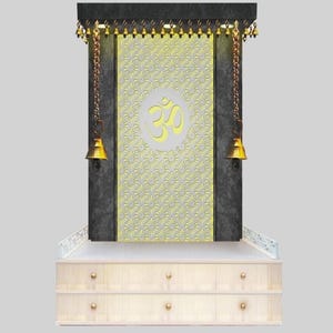 Pooja Mandir For Home And Office | Personalised Wooden Temple With LED Lights | Designer Textured Mandir With Storage Cabinets| Wall Hanging