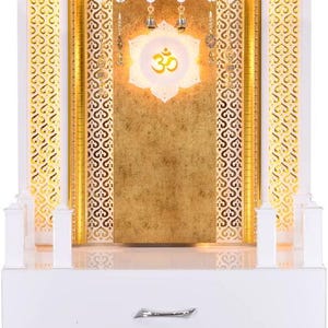 High Gloss White Customized Wooden temple with LED Light for Home and Office Puja Mandir Wall Hanging & Table Top White Mandir MADE in INDIA