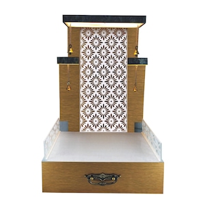 Wooden Pooja Mandir For Home / High Gloss Golden Wooden Temple | Golden Mandir With LED Light Puja Mandir For Home & Office Decor