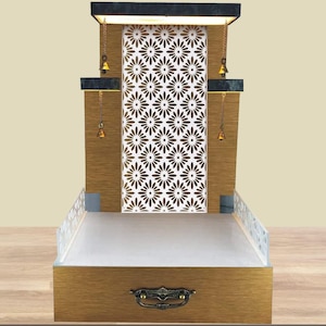 Customized Wooden temple with LED Light for Home and Office Puja Mandir Wall Hanging & Table Top White Mandir Made in India.